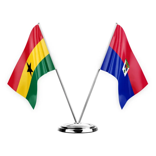 Two Table Flags Isolated White Background Illustration Ghana Haiti — Foto Stock