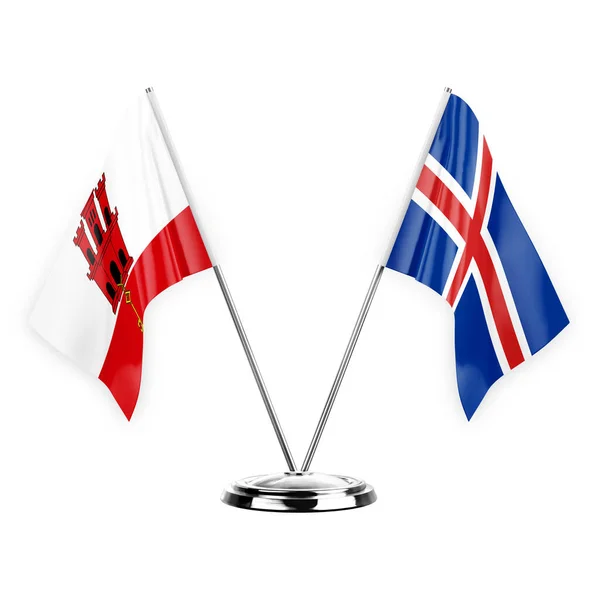 Two Table Flags Isolated White Background Illustration Gibraltar Iceland — стоковое фото