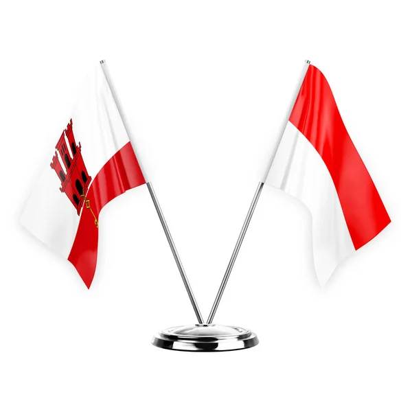 Two Table Flags Isolated White Background Illustration Gibraltar Indonesia — ストック写真