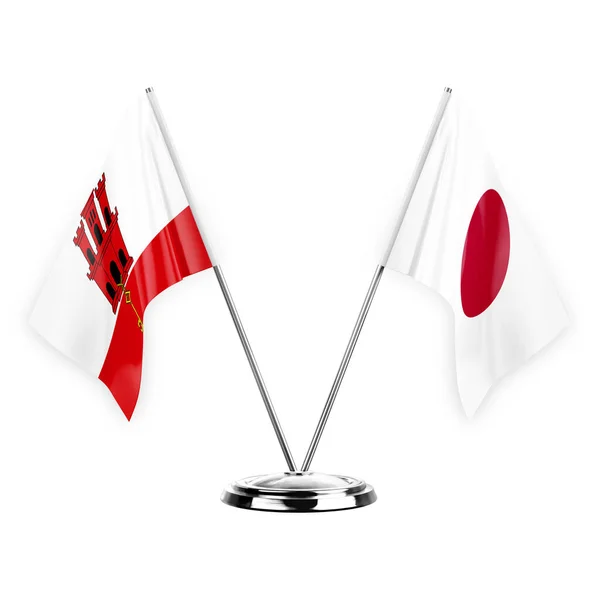 Two Table Flags Isolated White Background Illustration Gibraltar Japan — Stok fotoğraf
