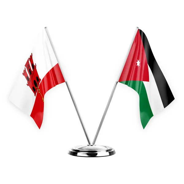 Two Table Flags Isolated White Background Illustration Gibraltar Jordan — Zdjęcie stockowe