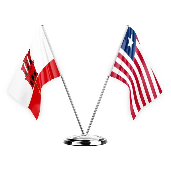 Two Table Flags Isolated White Background Illustration Gibraltar Liberia — Stockfoto