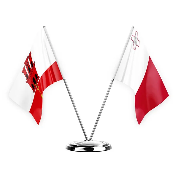 Two Table Flags Isolated White Background Illustration Gibraltar Malta — Zdjęcie stockowe