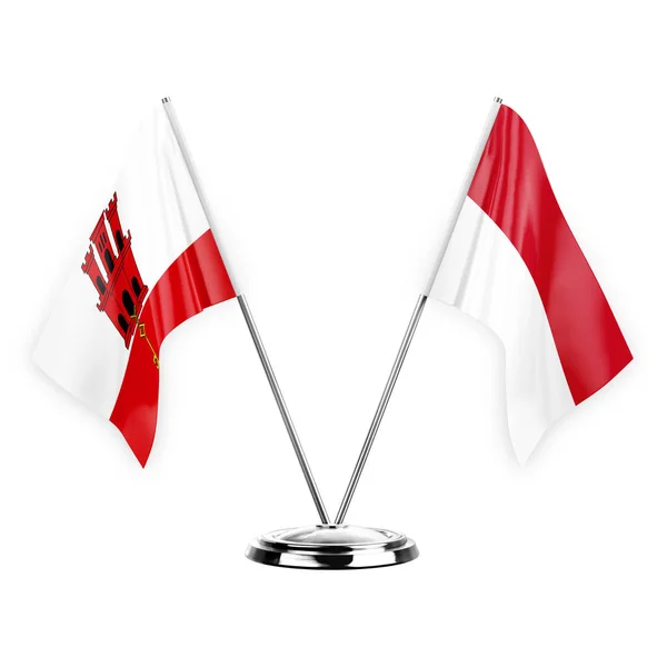 Two Table Flags Isolated White Background Illustration Gibraltar Monaco — 图库照片