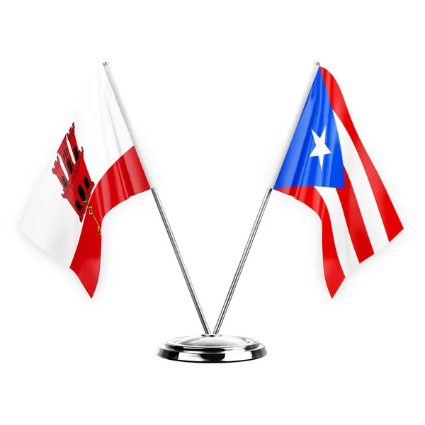 Two Table Flags Isolated White Background Illustration Gibraltar Puerto Rico — 图库照片