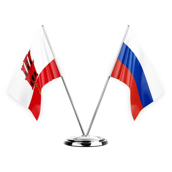 Two Table Flags Isolated White Background Illustration Gibraltar Russia — Stock Photo, Image