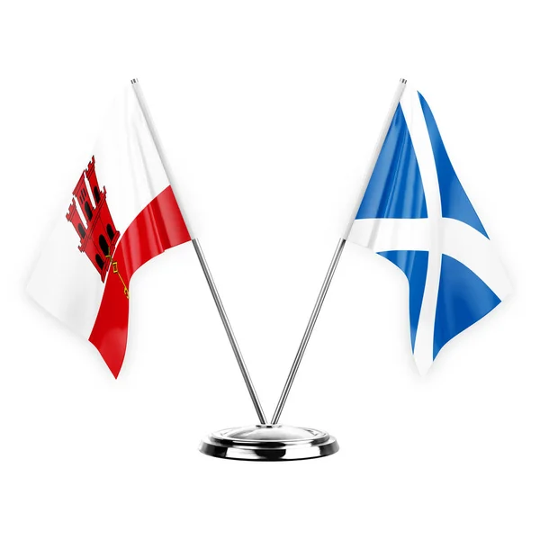 Two Table Flags Isolated White Background Illustration Gibraltar Scotland — Stock Fotó