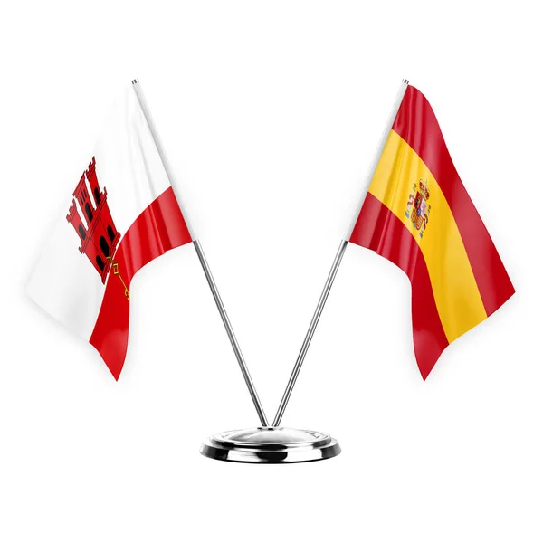Two Table Flags Isolated White Background Illustration Gibraltar Spain — Stockfoto