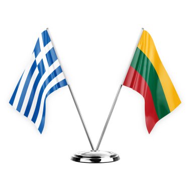 Two table flags isolated on white background 3d illustration, greece and lithuania