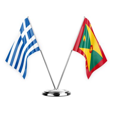 Two table flags isolated on white background 3d illustration, greece and grenada