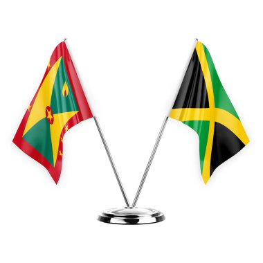 Two table flags isolated on white background 3d illustration, grenada and jamaica