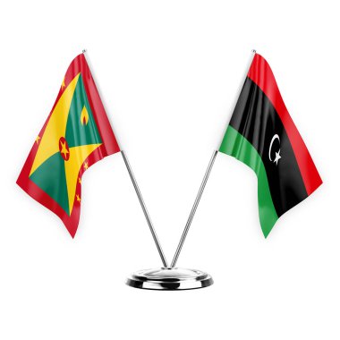 Two table flags isolated on white background 3d illustration, grenada and libya