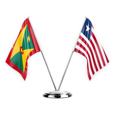 Two table flags isolated on white background 3d illustration, grenada and liberia