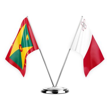 Two table flags isolated on white background 3d illustration, grenada and malta