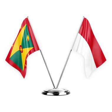 Two table flags isolated on white background 3d illustration, grenada and monaco