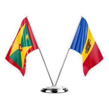 Two table flags isolated on white background 3d illustration, grenada and moldova