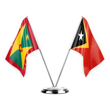 Two table flags isolated on white background 3d illustration, grenada and timor leste