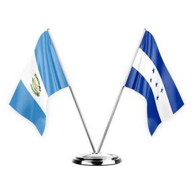 Two table flags isolated on white background 3d illustration, guatemala and honduras