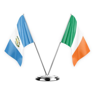 Two table flags isolated on white background 3d illustration, guatemala and ireland