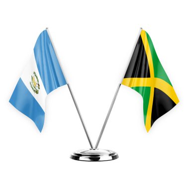 Two table flags isolated on white background 3d illustration, guatemala and jamaica