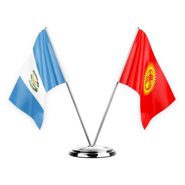 Two table flags isolated on white background 3d illustration, guatemala and kyrgyzstan