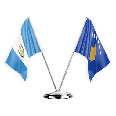 Two table flags isolated on white background 3d illustration, guatemala and kosovo