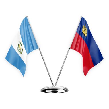 Two table flags isolated on white background 3d illustration, guatemala and liechtenstein