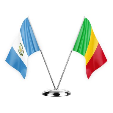 Two table flags isolated on white background 3d illustration, guatemala and mali