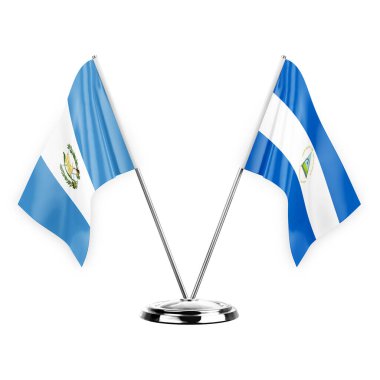 Two table flags isolated on white background 3d illustration, guatemala and nicaragua
