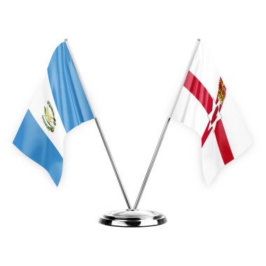 Two table flags isolated on white background 3d illustration, guatemala and ireland