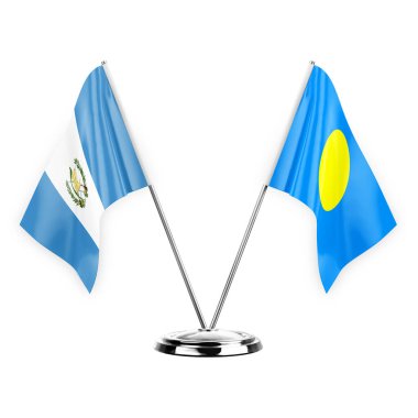 Two table flags isolated on white background 3d illustration, guatemala and palau
