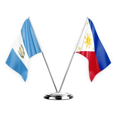 Two table flags isolated on white background 3d illustration, guatemala and philippines