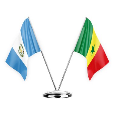 Two table flags isolated on white background 3d illustration, guatemala and senegal