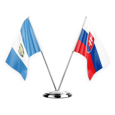 Two table flags isolated on white background 3d illustration, guatemala and slovakia
