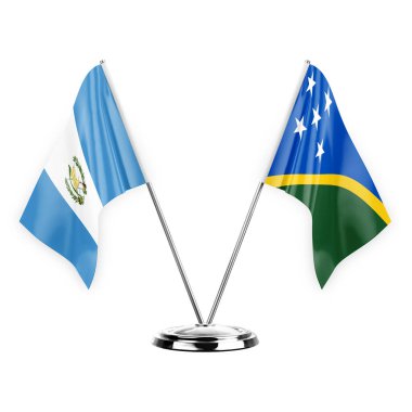 Two table flags isolated on white background 3d illustration, guatemala and solomon islands