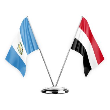Two table flags isolated on white background 3d illustration, guatemala and yemen