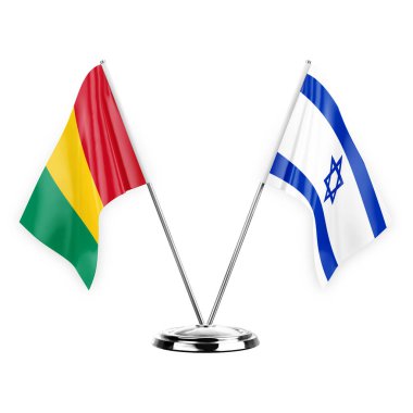 Two table flags isolated on white background 3d illustration, guinea and israel