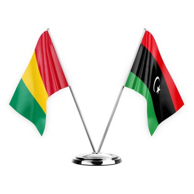 Two table flags isolated on white background 3d illustration, guinea and libya