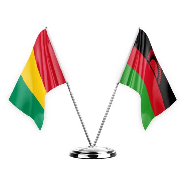 Two table flags isolated on white background 3d illustration, guinea and malawi