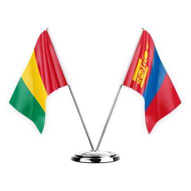 Two table flags isolated on white background 3d illustration, guinea and mongolia