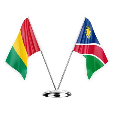 Two table flags isolated on white background 3d illustration, guinea and namibia
