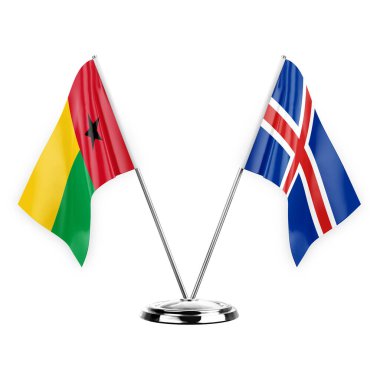 Two table flags isolated on white background 3d illustration, guinea-bissau and iceland