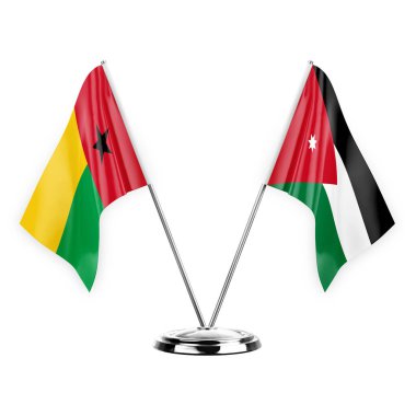 Two table flags isolated on white background 3d illustration, guinea-bissau and jordan