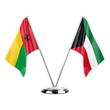 Two table flags isolated on white background 3d illustration, guinea-bissau and kuwait