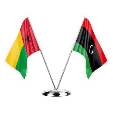 Two table flags isolated on white background 3d illustration, guinea-bissau and libya