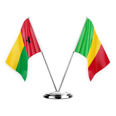 Two table flags isolated on white background 3d illustration, guinea-bissau and mali