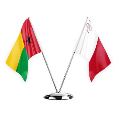 Two table flags isolated on white background 3d illustration, guinea-bissau and malta