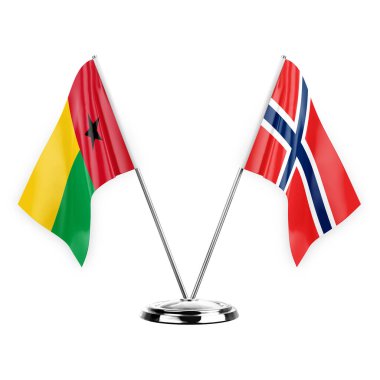 Two table flags isolated on white background 3d illustration, guinea-bissau and norway