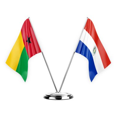 Two table flags isolated on white background 3d illustration, guinea-bissau and paraguay