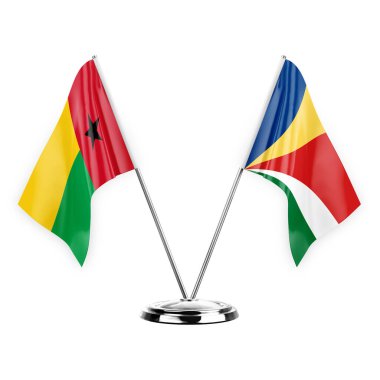 Two table flags isolated on white background 3d illustration, guinea-bissau and seychelles